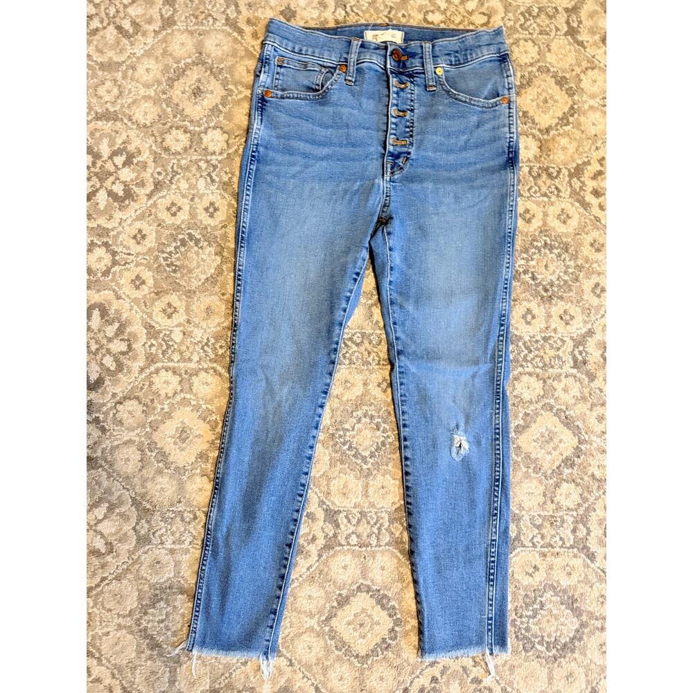 Madewell High Rise Skinny Jeans Women’s 28P Petite Button Fly Raw Hem Distressed